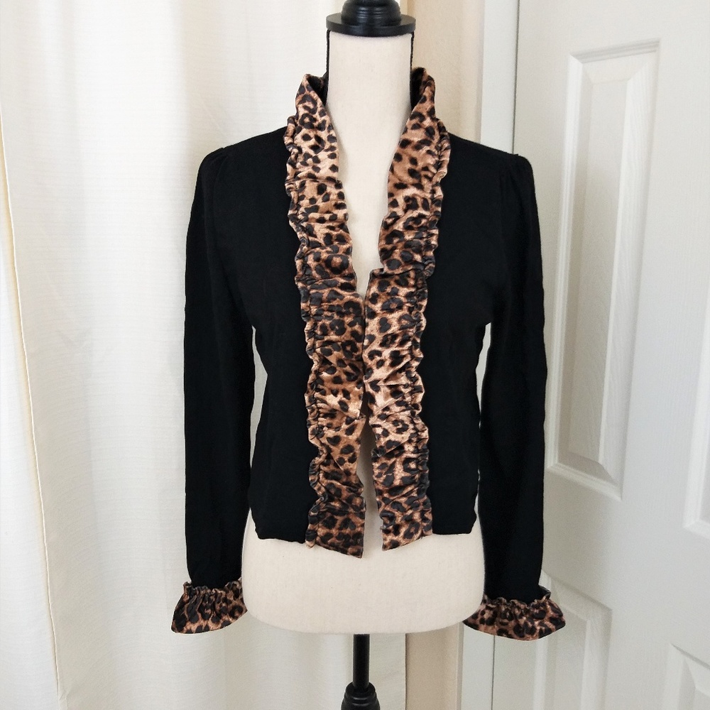 INC Open Cardigan Sweater Ruffle Animal Print PL